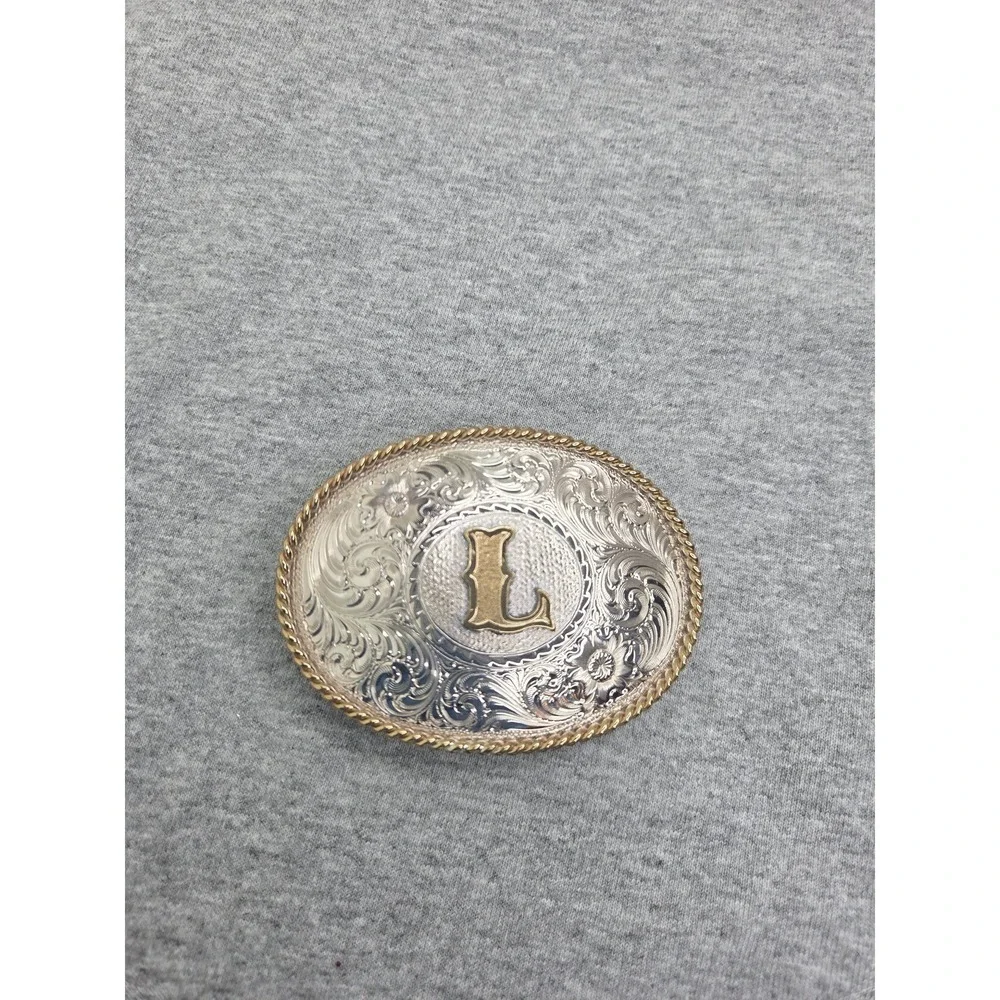Montana Silversmiths Sterling Silver Plate Initial L Rodeo Western Belt Buckle